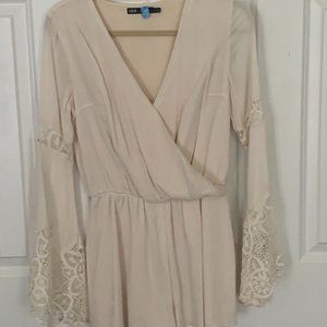 Ina Romper in Off-White with Lace Bell Bottom Sleeves